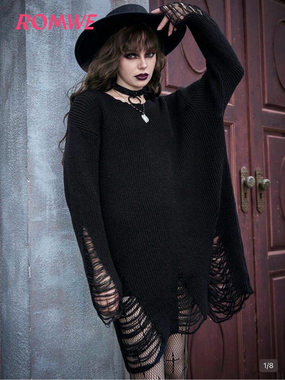 ROMWE MED GOTH ALT Black Distressed Knit Women's Sweater HALLOWEEN